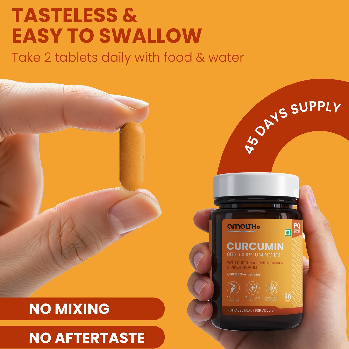 Curcumin Piperine supplement bottle label Amalth India