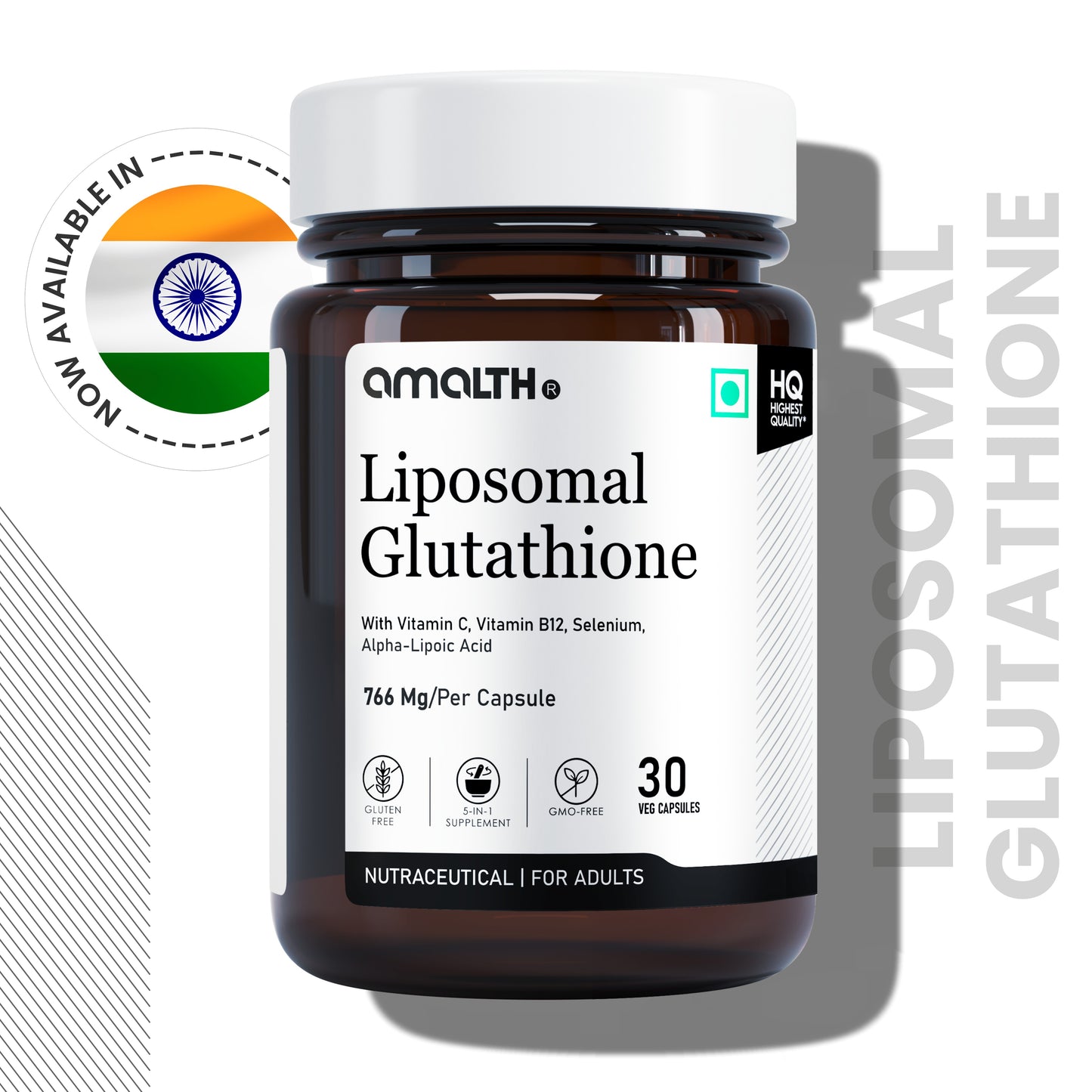 Liposomal Glutathione 766mg | 5-in-1 Skin Brightening, Detox & Antioxidant Support | With Vitamin C, B12, Selenium & Alpha Lipoic Acid | 120 Veg Capsules | Non-GMO, Gluten-Free