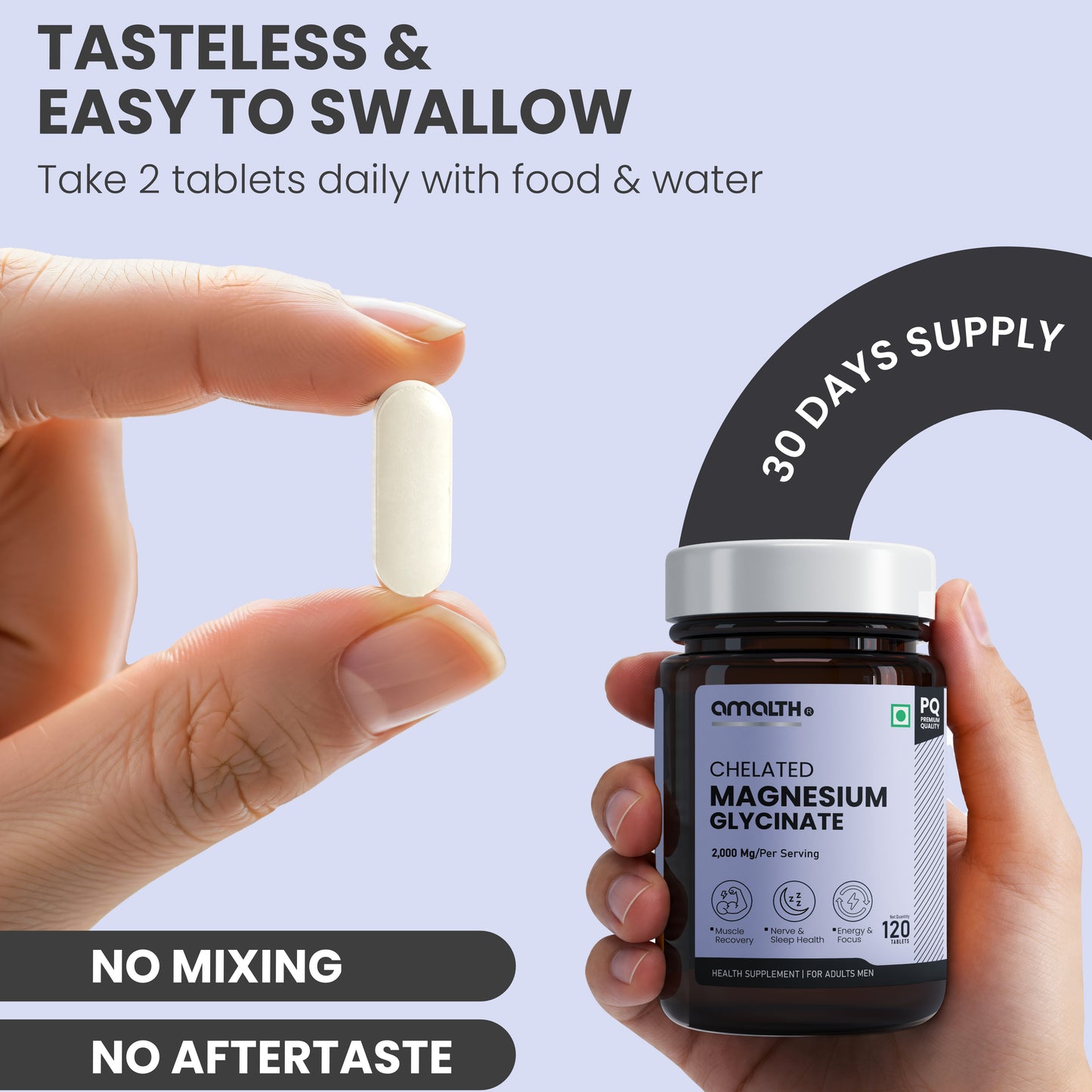 Magnesium Glycinate supplement bottle label Amalth India