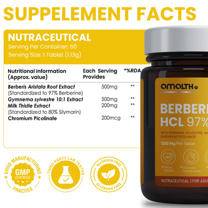 Amalth Berberine with Milk Thistle and Chromium ingredients label