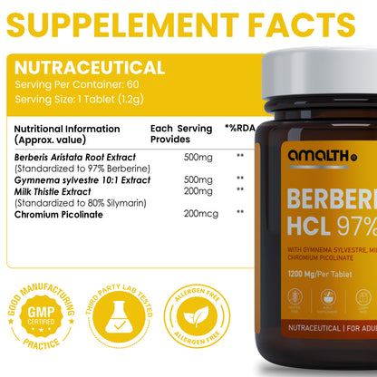 Berberine HCL 97% 1605mg | 9-in-1 Blood Sugar & Metabolic Health Supplement | 120 Veg Capsules