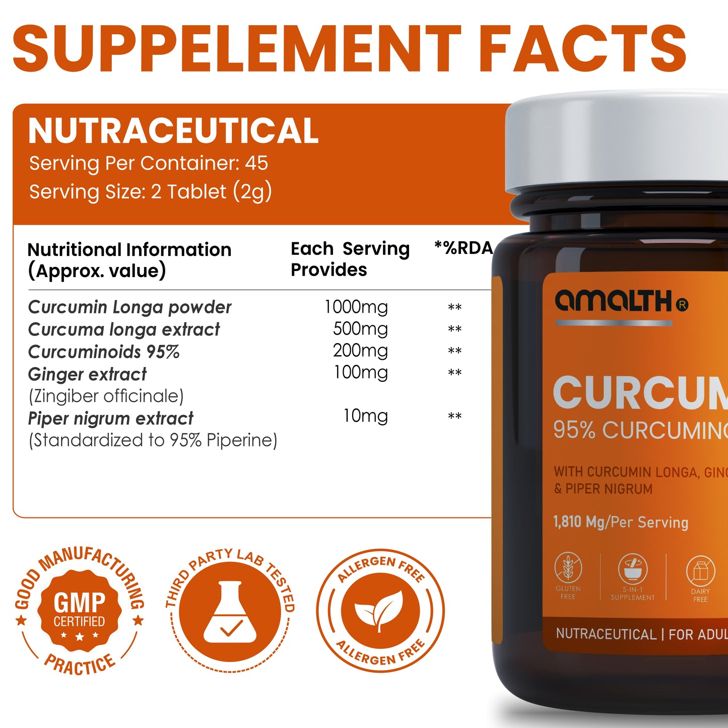 Curcumin 95% Curcuminoids+ 1810mg | 5-in-1 Joint, Anti-Inflammatory & Immunity Support | With Turmeric, Ginger & Black Pepper | 120 Veg Capsules | Non-GMO, Gluten-Free