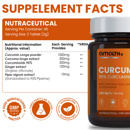 Curcumin 95% Curcuminoids+ 1810mg | 5-in-1 Joint, Anti-Inflammatory & Immunity Support | With Turmeric, Ginger & Black Pepper | 120 Veg Capsules | Non-GMO, Gluten-Free