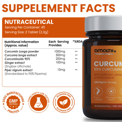 Turmeric Curcumin 95% with black pepper extract ingredients label