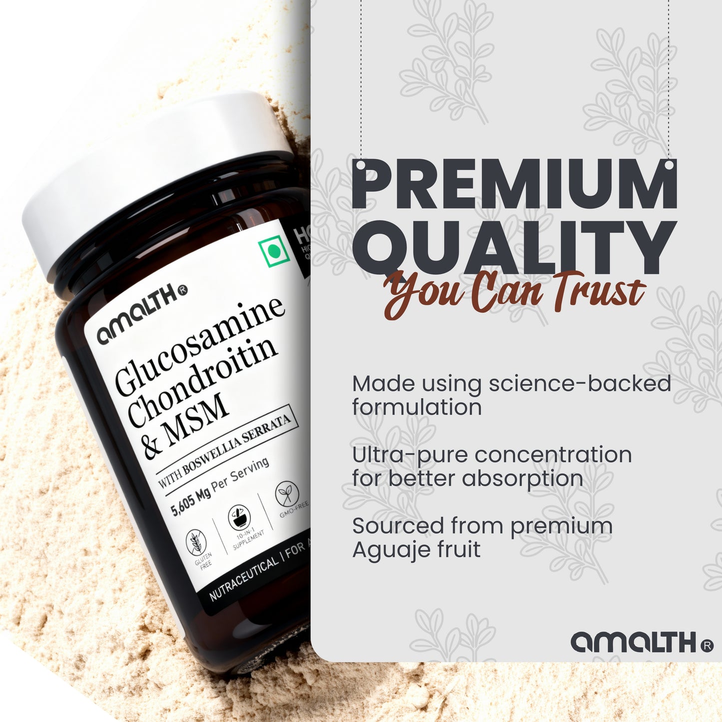 Glucosamine Chondroitin & MSM 5605mg | 10-in-1 Joint & Cartilage Support Supplement | With Boswellia, Collagen, Turmeric & Vitamin D3 | 120 Veg Capsules | Non-GMO, Gluten-Free