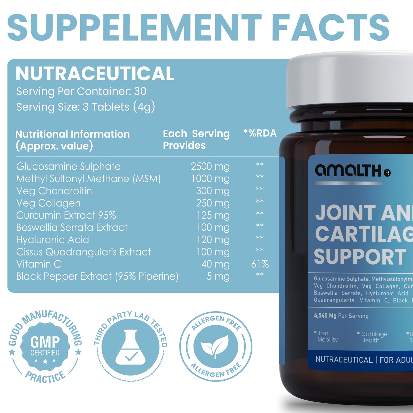Glucosamine Chondroitin & MSM 5605mg | 10-in-1 Joint & Cartilage Support Supplement | With Boswellia, Collagen, Turmeric & Vitamin D3 | 120 Veg Capsules | Non-GMO, Gluten-Free