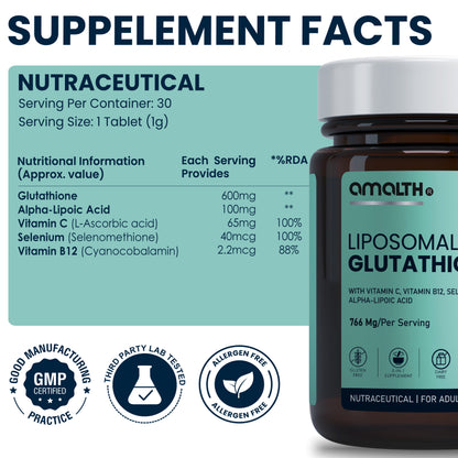Liposomal Glutathione 766mg | 5-in-1 Skin Brightening, Detox & Antioxidant Support | With Vitamin C, B12, Selenium & Alpha Lipoic Acid | 120 Veg Capsules | Non-GMO, Gluten-Free