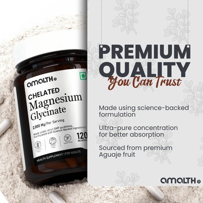 Chelated Magnesium Glycinate 2000mg | High Absorption Formula for Sleep, Muscle, Stress & Nerve Support | 120 Veg Capsules | Non-GMO, Gluten-Free, Vegan