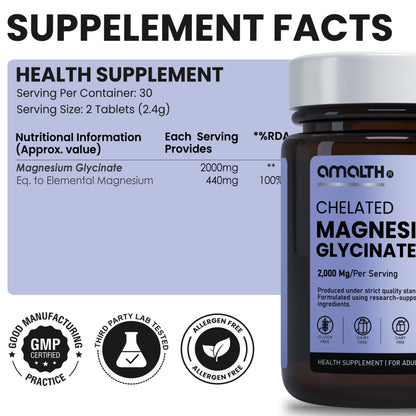 Chelated Magnesium Glycinate 2000mg | High Absorption Formula for Sleep, Muscle, Stress & Nerve Support | 120 Veg Capsules | Non-GMO, Gluten-Free, Vegan