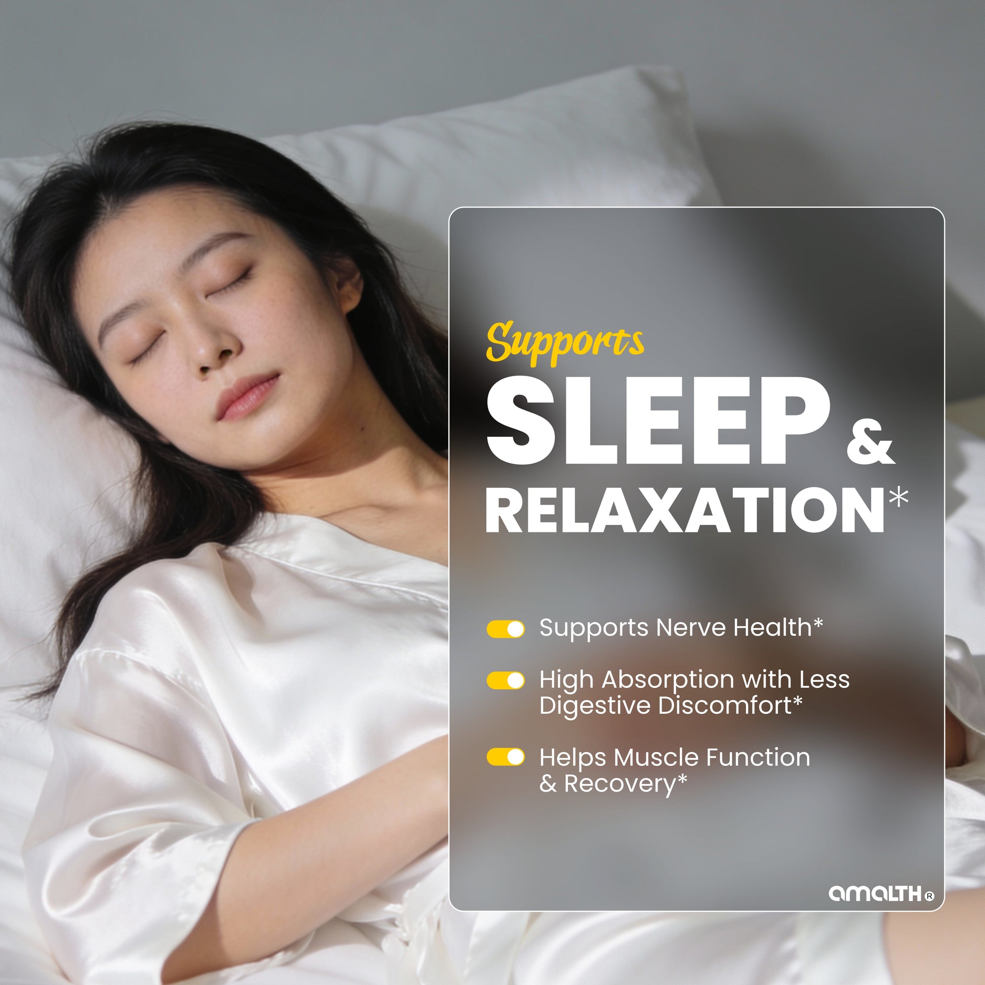 Amalth Magnesium Glycinate benefits sleep anxiety muscle cramps India