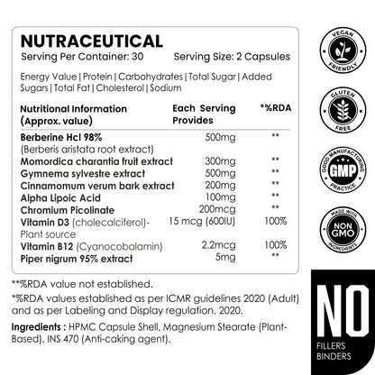 Berberine HCL 97% 1605mg | 9-in-1 Blood Sugar & Metabolic Health Supplement | 120 Veg Capsules