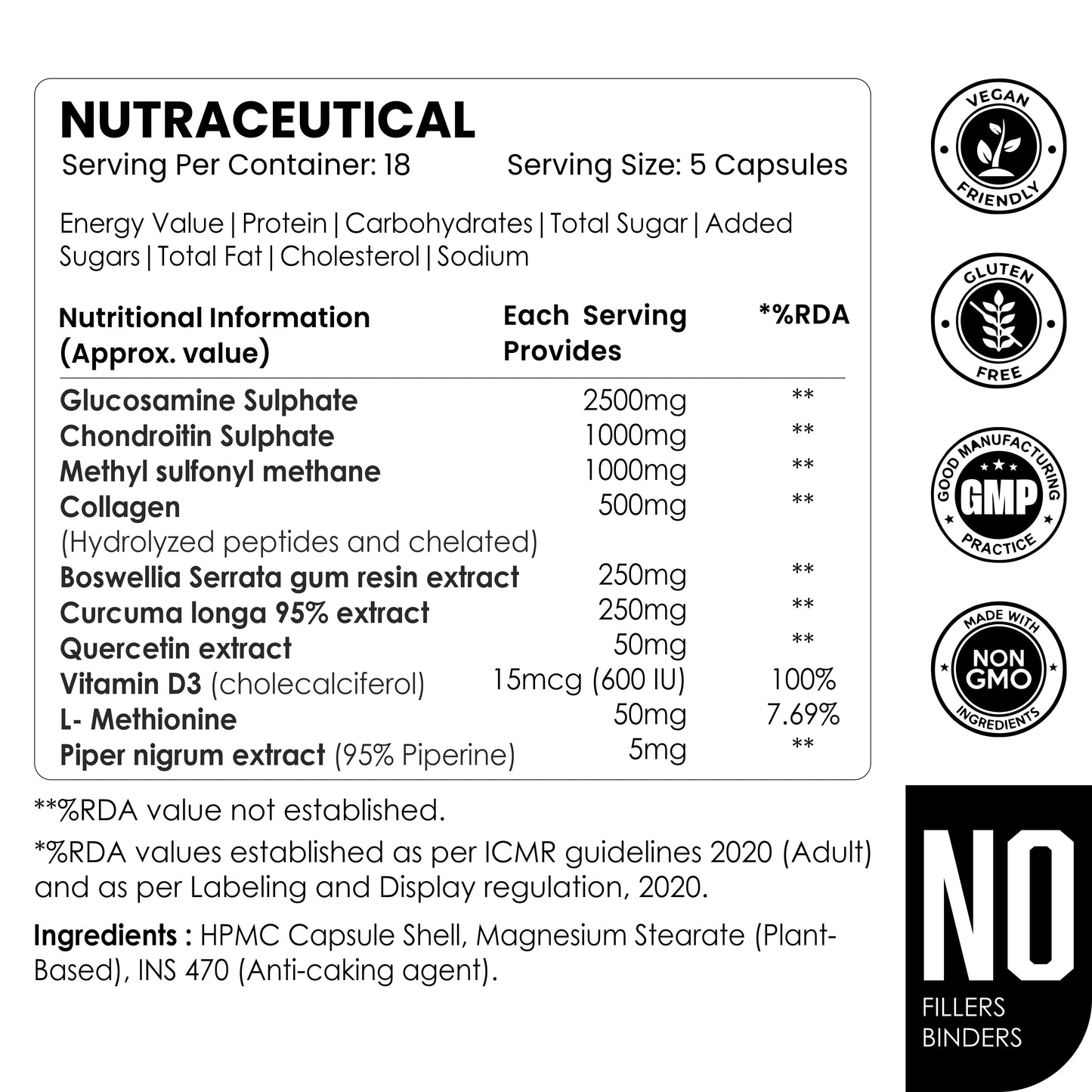 Glucosamine Chondroitin & MSM 5605mg | 10-in-1 Joint & Cartilage Support Supplement | With Boswellia, Collagen, Turmeric & Vitamin D3 | 120 Veg Capsules | Non-GMO, Gluten-Free
