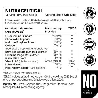 Glucosamine Chondroitin & MSM 5605mg | 10-in-1 Joint & Cartilage Support Supplement | With Boswellia, Collagen, Turmeric & Vitamin D3 | 120 Veg Capsules | Non-GMO, Gluten-Free