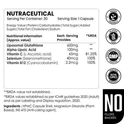 Liposomal Glutathione 766mg | 5-in-1 Skin Brightening, Detox & Antioxidant Support | With Vitamin C, B12, Selenium & Alpha Lipoic Acid | 120 Veg Capsules | Non-GMO, Gluten-Free