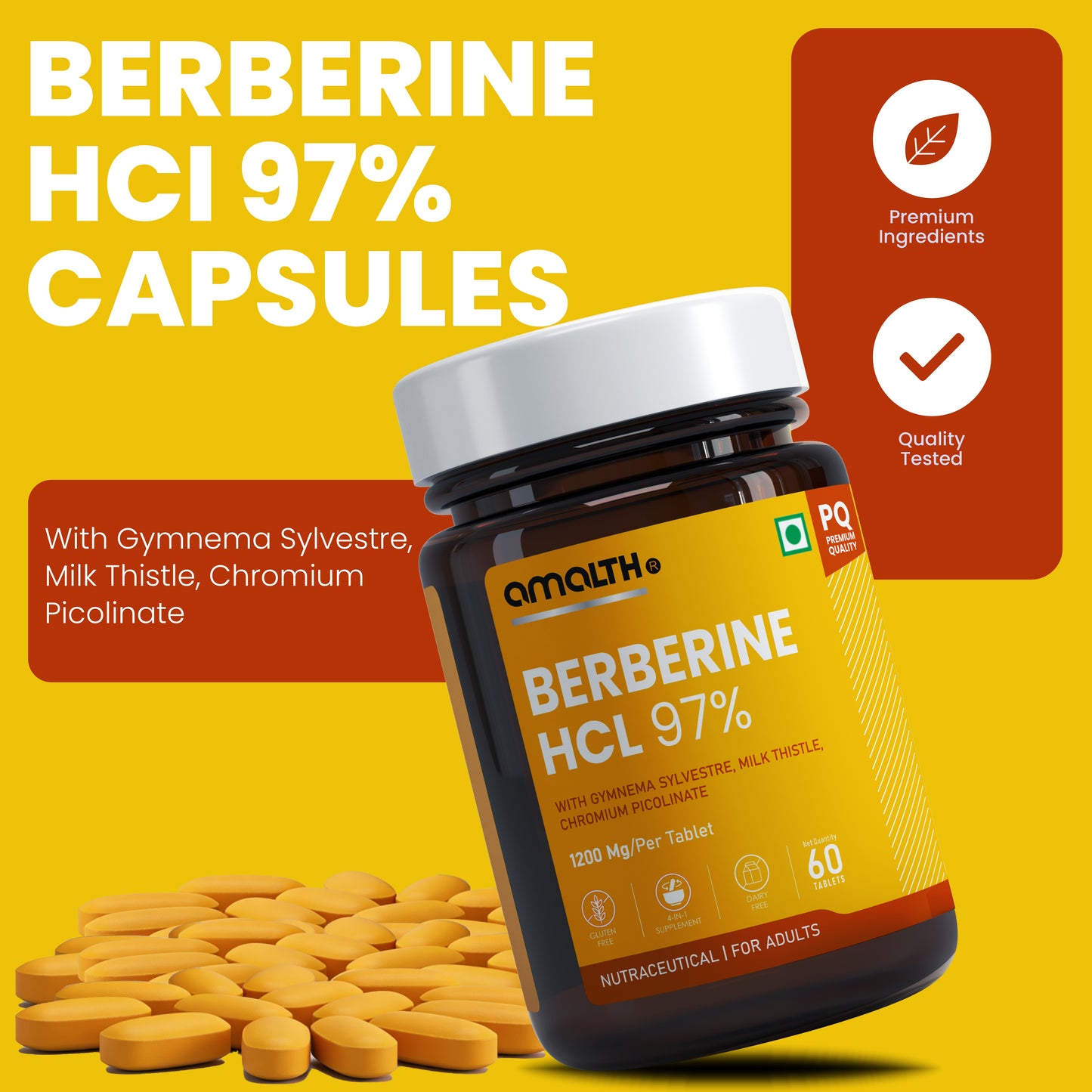 Berberine HCL 97% 1605mg | 9-in-1 Blood Sugar & Metabolic Health Supplement | 120 Veg Capsules