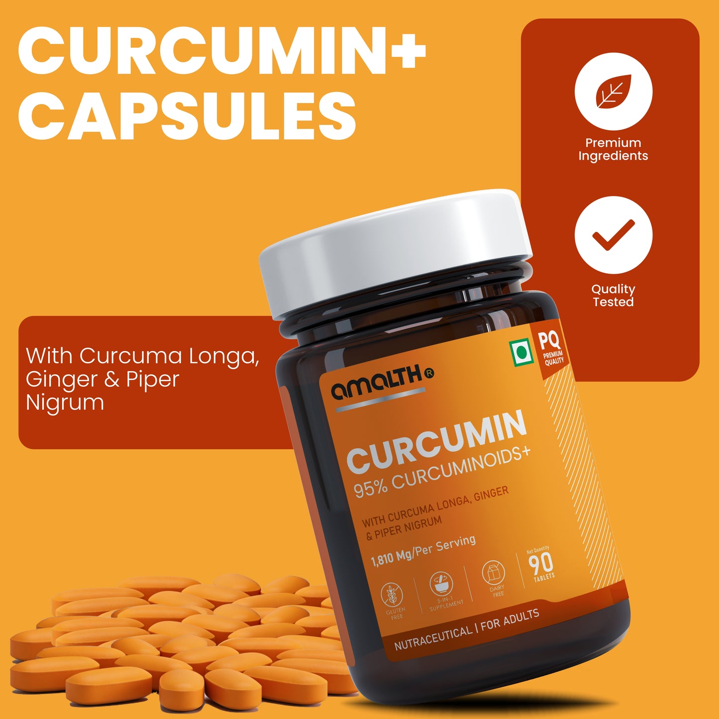 Curcumin 95% Curcuminoids+ 1810mg | 5-in-1 Joint, Anti-Inflammatory & Immunity Support | With Turmeric, Ginger & Black Pepper | 120 Veg Capsules | Non-GMO, Gluten-Free