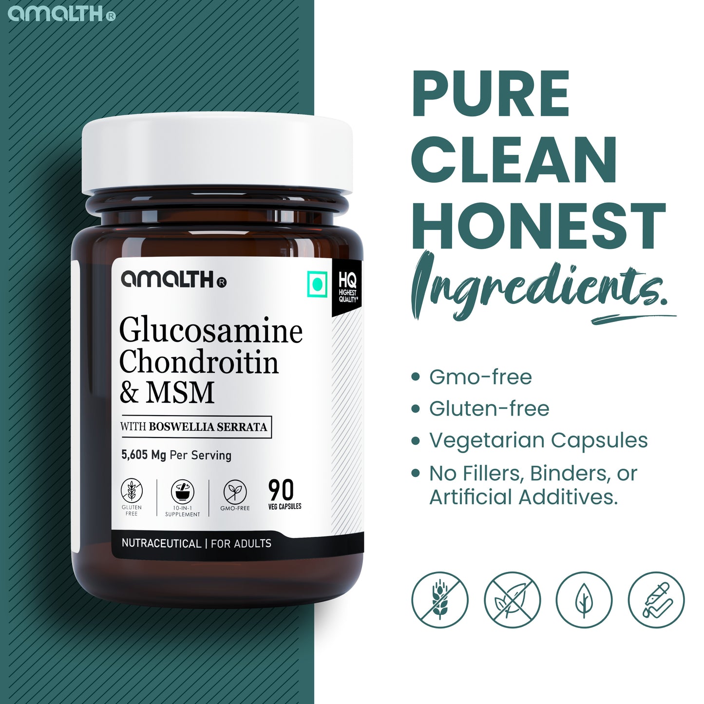 Glucosamine Chondroitin & MSM 5605mg | 10-in-1 Joint & Cartilage Support Supplement | With Boswellia, Collagen, Turmeric & Vitamin D3 | 120 Veg Capsules | Non-GMO, Gluten-Free