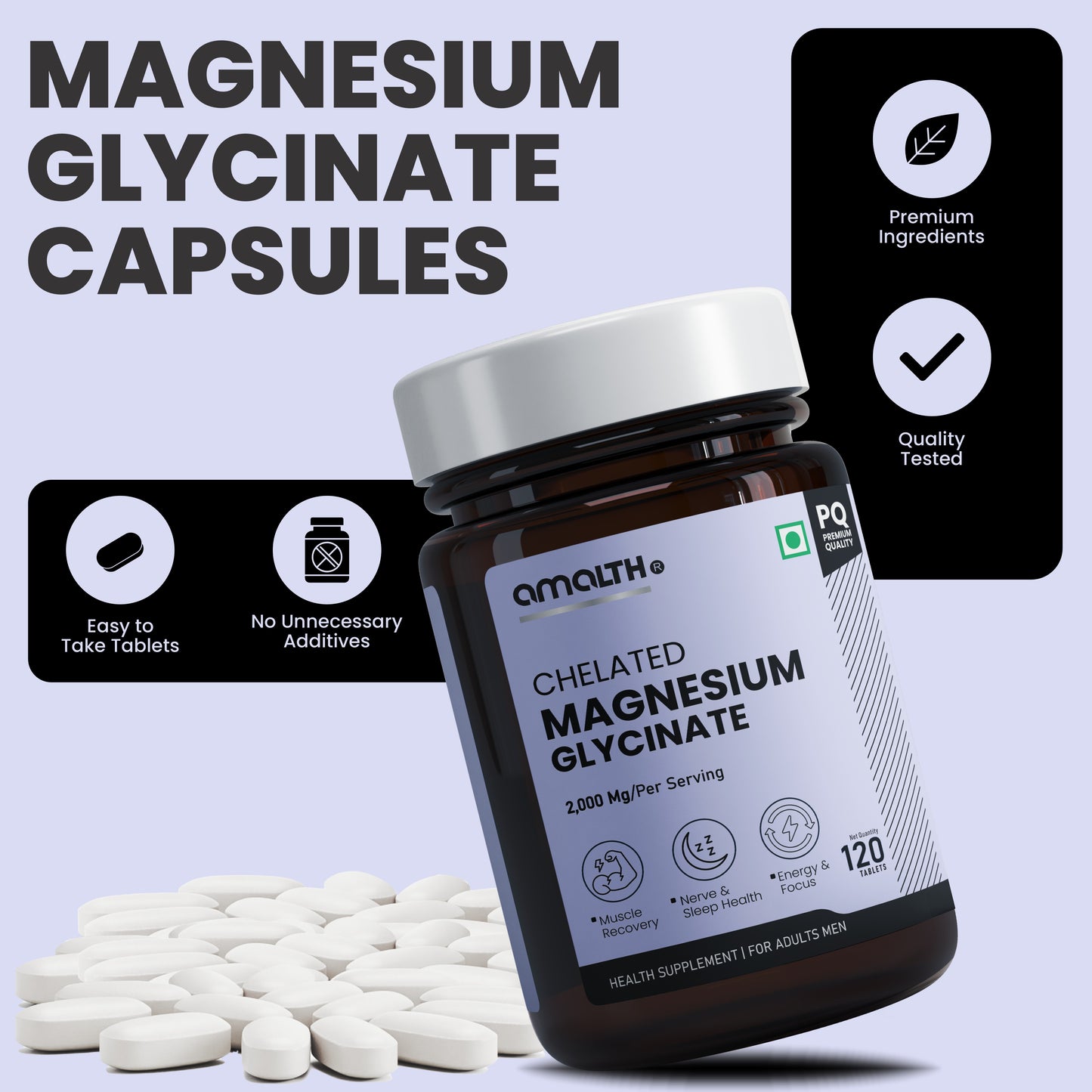 Best Magnesium Glycinate supplement India 120 tablets Amalth