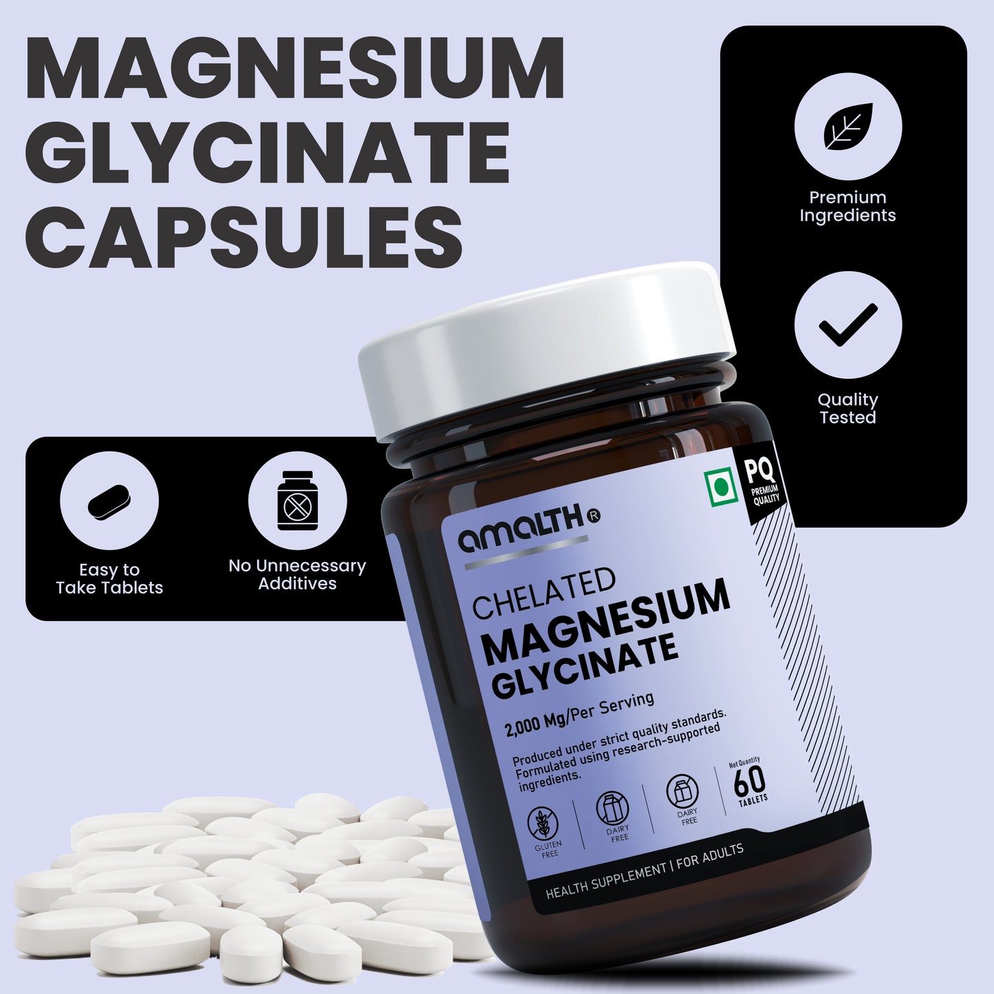Chelated Magnesium Glycinate 2000mg | High Absorption Formula for Sleep, Muscle, Stress & Nerve Support | 120 Veg Capsules | Non-GMO, Gluten-Free, Vegan
