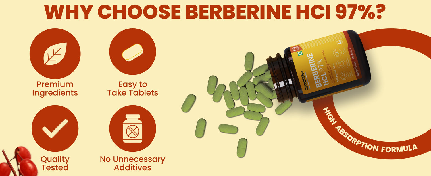 Berberine blood sugar metabolism benefits infographic Amalth